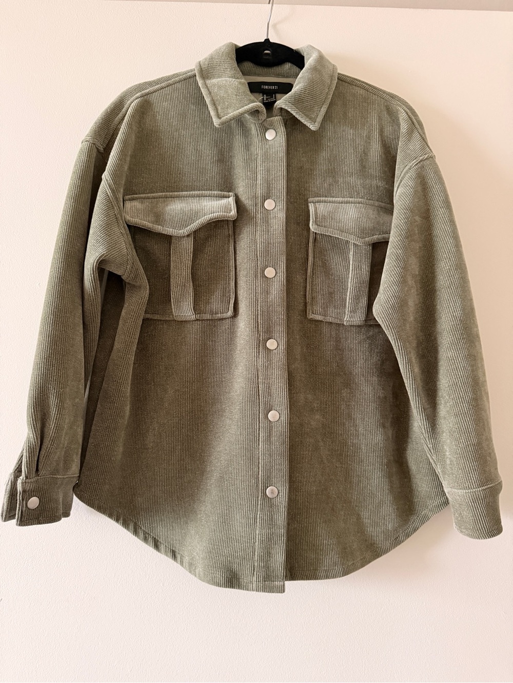 Ultra Soft Oversized Corduroy Shacket in Olive Green